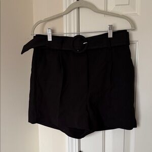 Mango Black High Waist Women's Shorts with Belt